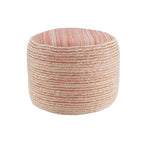 18" Pink Fabric Cylinder Striped Pouf Ottoman