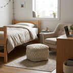 18" Beige Geometric Pouf Ottoman