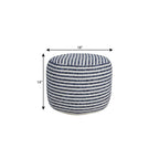 18" Blue and White Cotton Striped Cylinder Pouf Ottoman