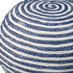 20" Blue Cotton Blend Round Striped Pouf Ottoman