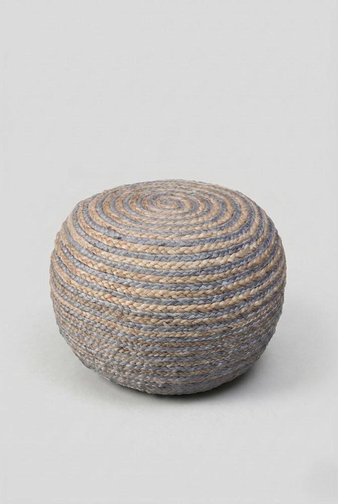 20" Blue Cotton Blend Round Striped Pouf Ottoman