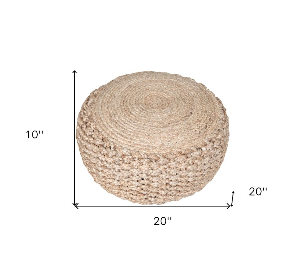 20" Tan Round Geometric Pouf Ottoman