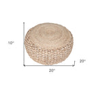 20" Tan Round Geometric Pouf Ottoman