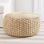 20" Tan Round Geometric Pouf Ottoman