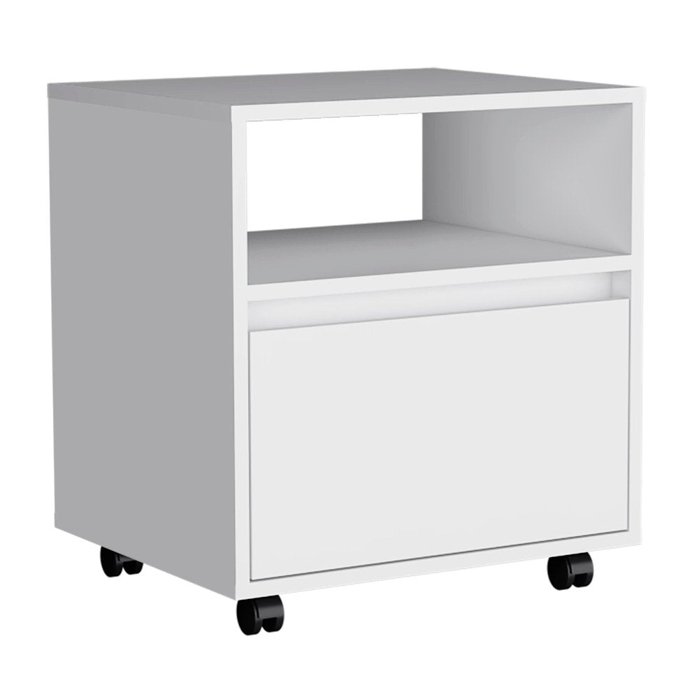 21" Black Wood One Drawer Rolling Nightstand