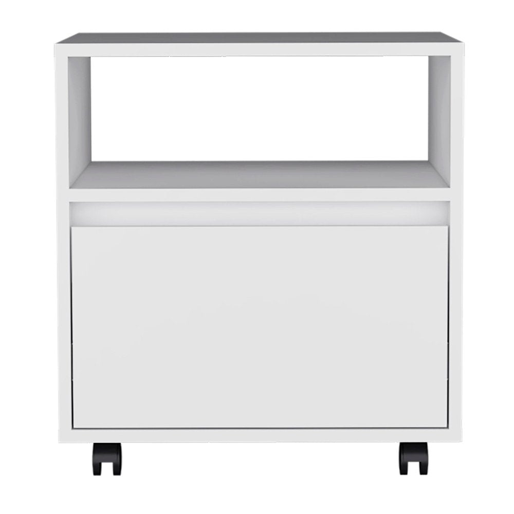 21" Black Wood One Drawer Rolling Nightstand