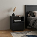 21" Black Wood One Drawer Rolling Nightstand