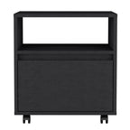 21" Black Wood One Drawer Rolling Nightstand