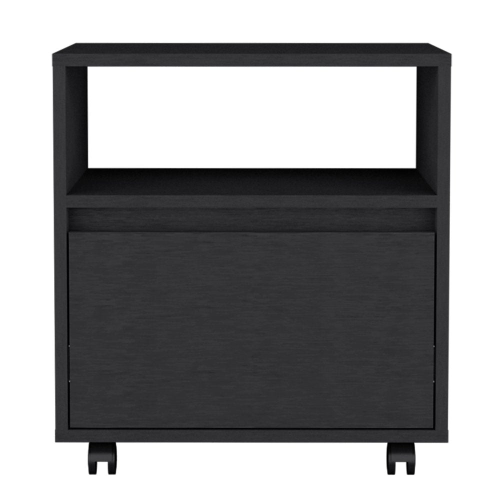 21" Black Wood One Drawer Rolling Nightstand