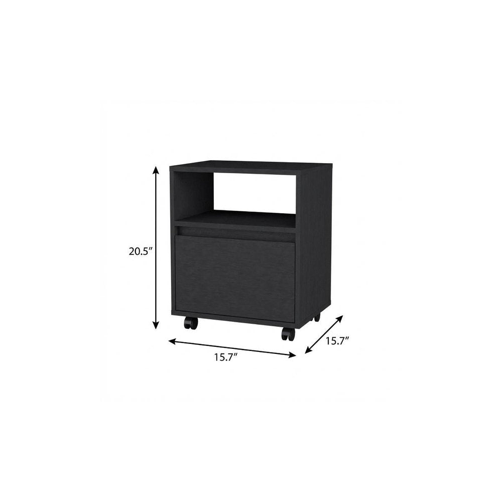 21" Black Wood One Drawer Rolling Nightstand