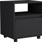 21" Black Wood One Drawer Rolling Nightstand