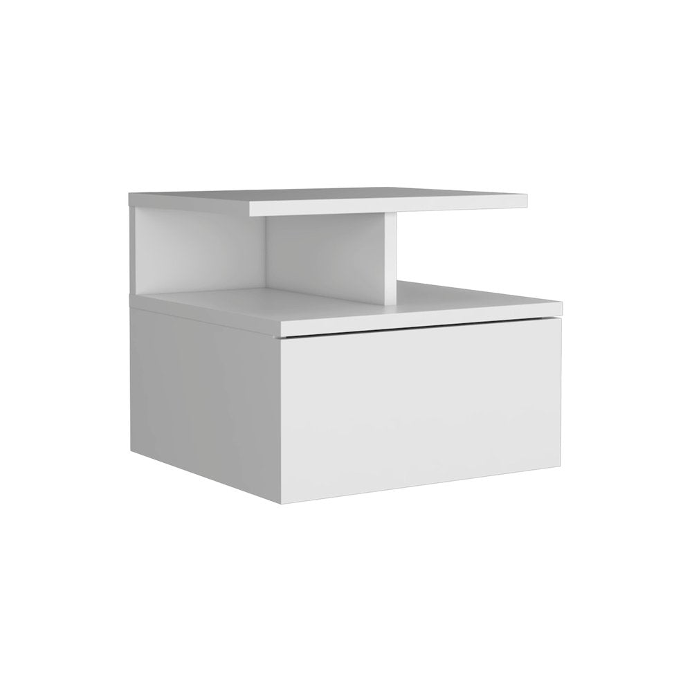 14" Black Wood One Drawer Floating Nightstand