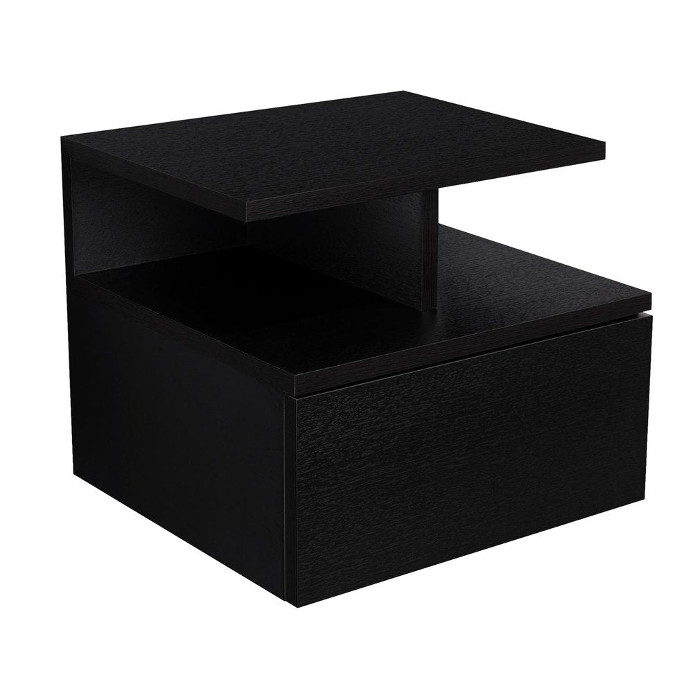 14" Black Wood One Drawer Floating Nightstand