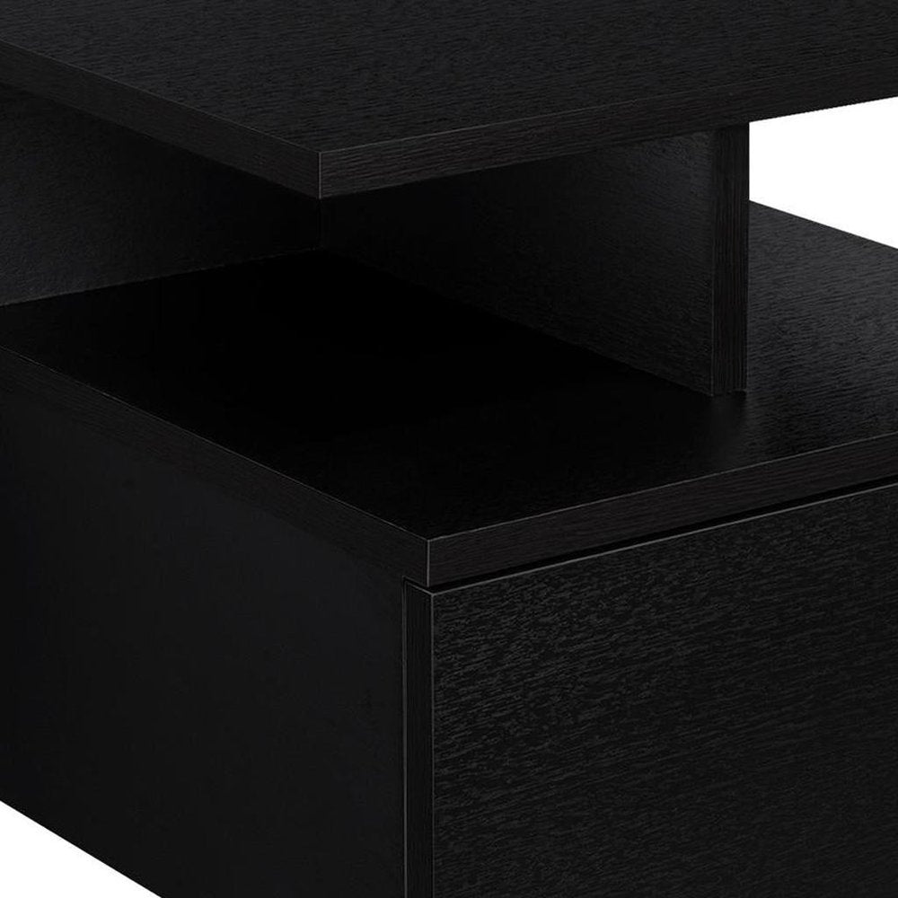 14" Black Wood One Drawer Floating Nightstand