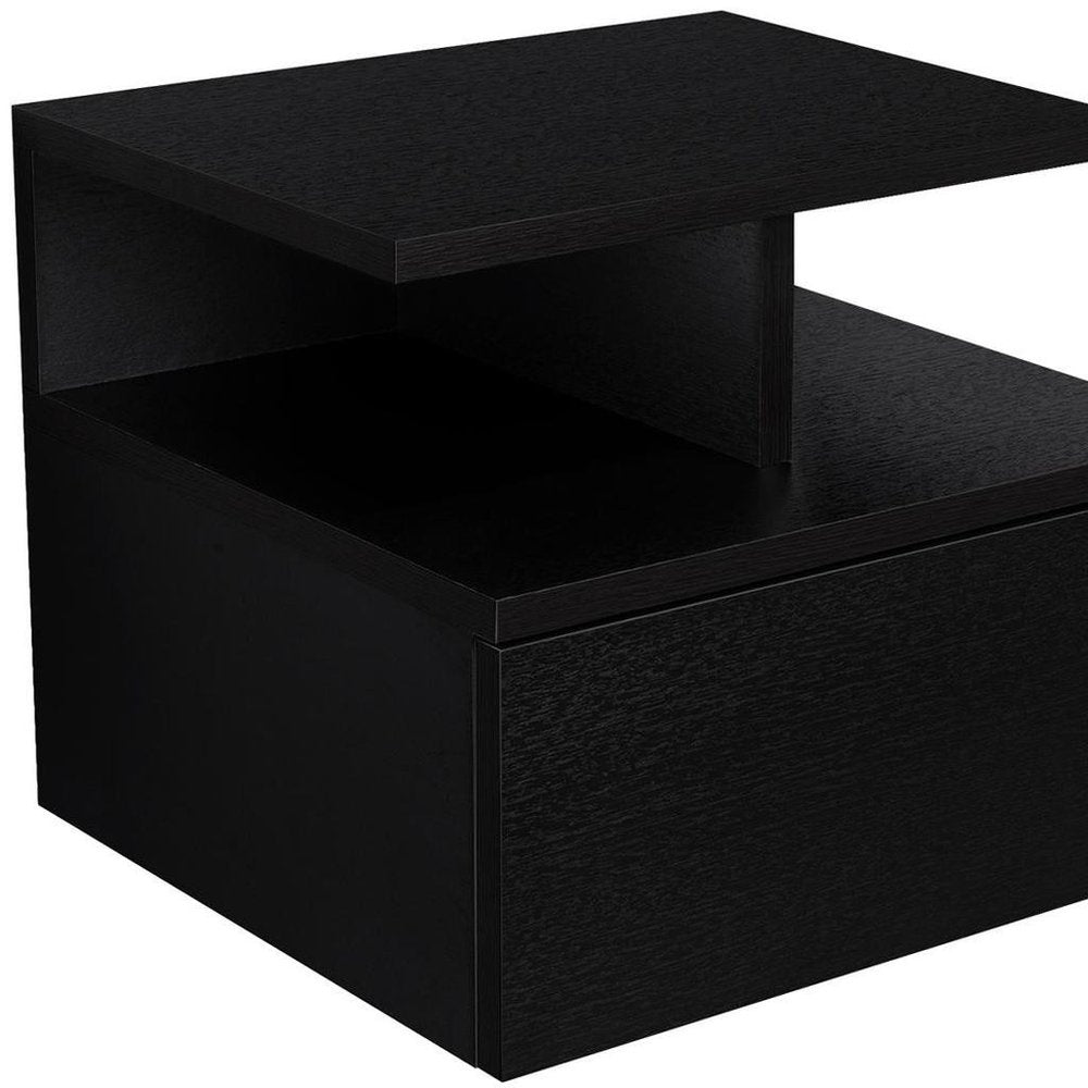 14" Black Wood One Drawer Floating Nightstand