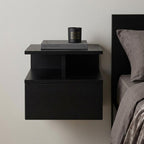 14" Black Wood One Drawer Floating Nightstand