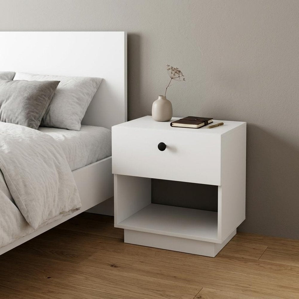20" Black Wood One Drawer Nightstand