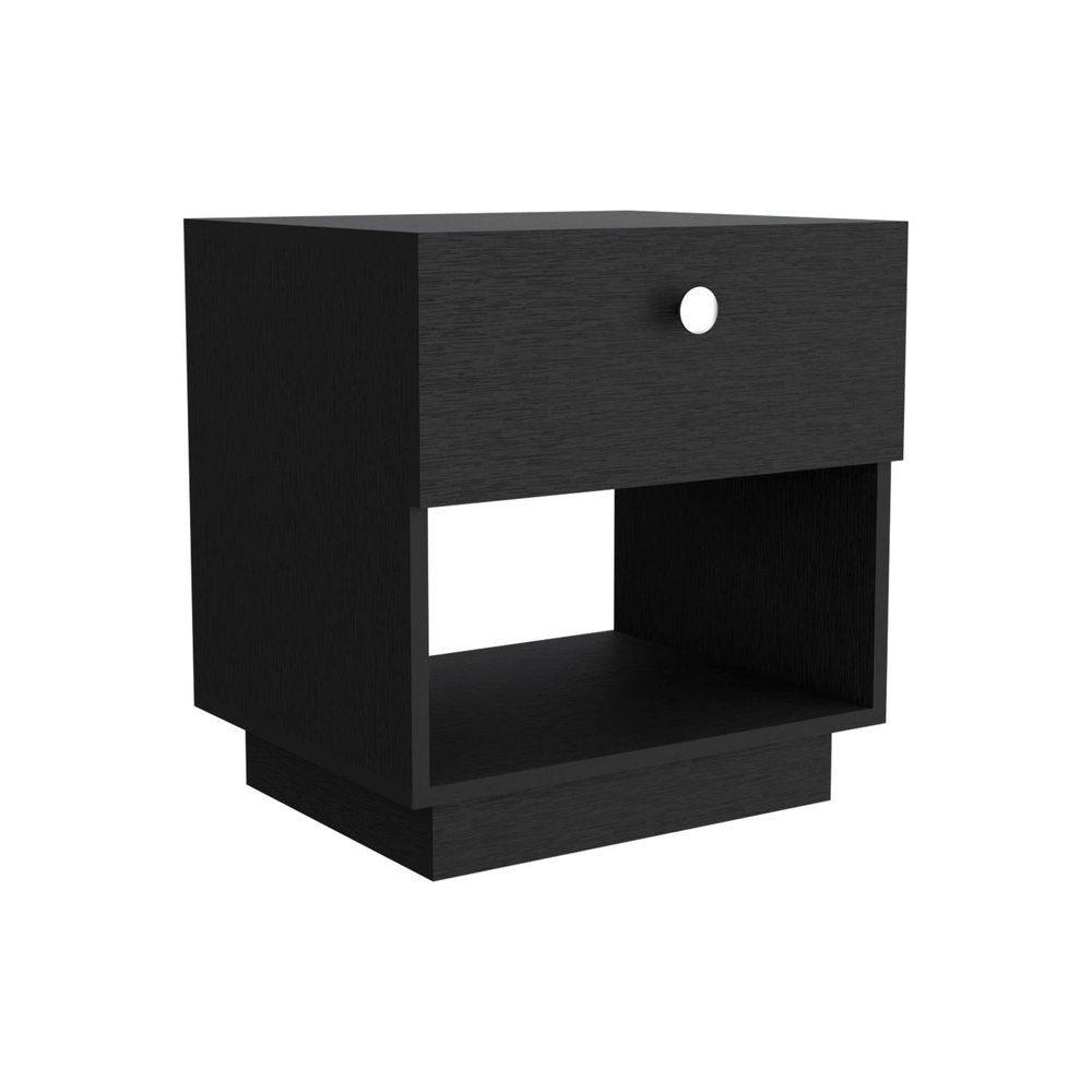 20" Black Wood One Drawer Nightstand