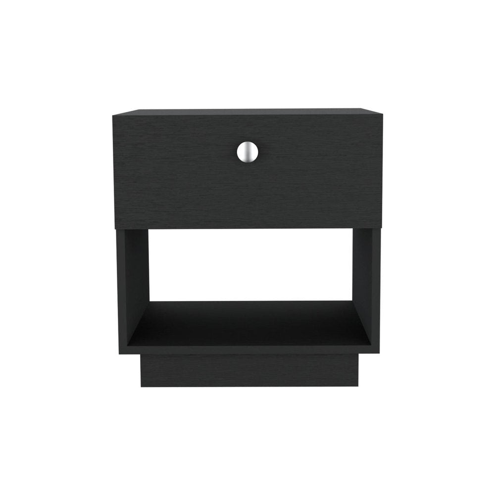 20" Black Wood One Drawer Nightstand