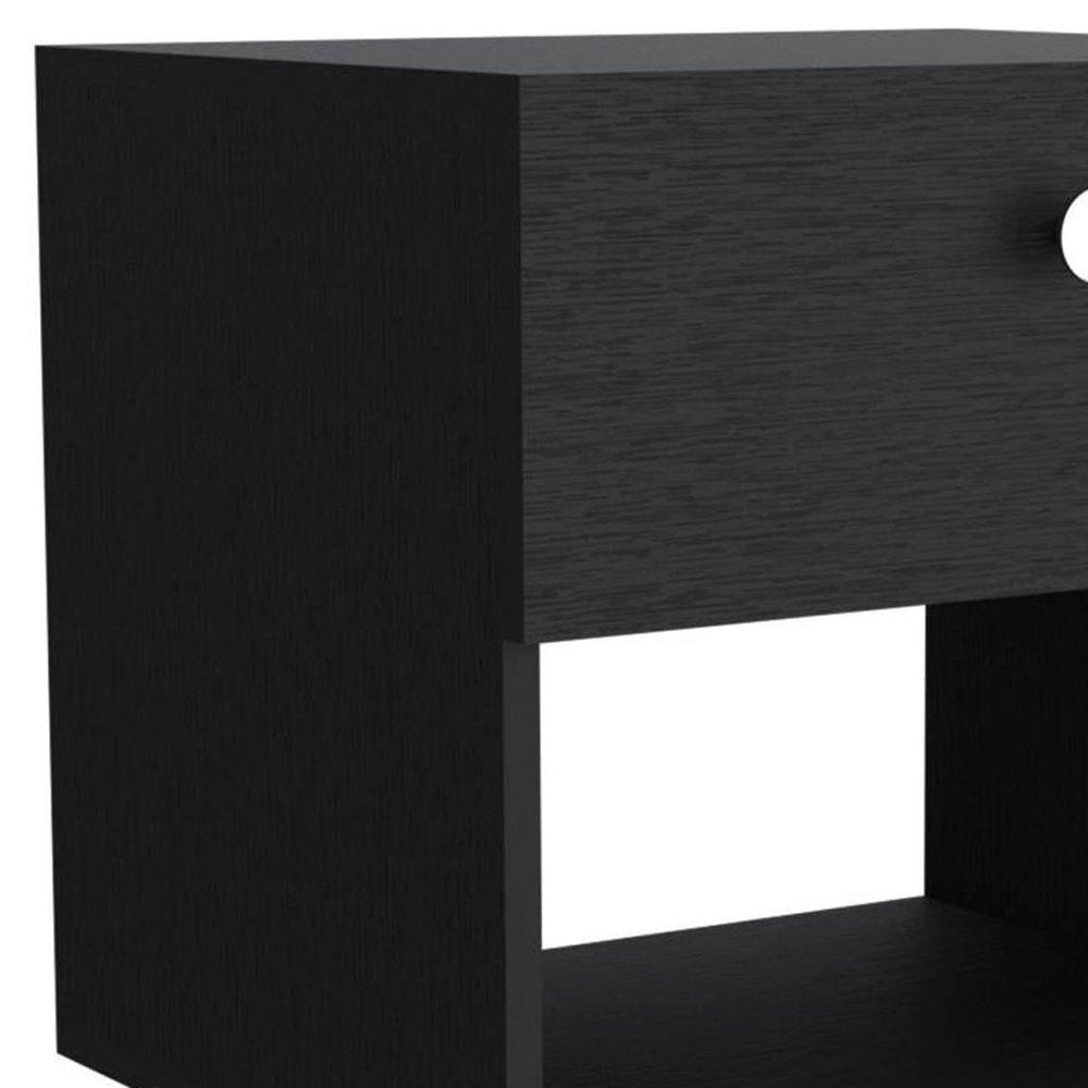 20" Black Wood One Drawer Nightstand