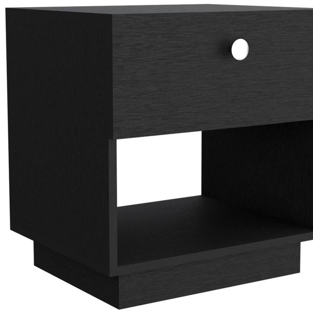 20" Black Wood One Drawer Nightstand