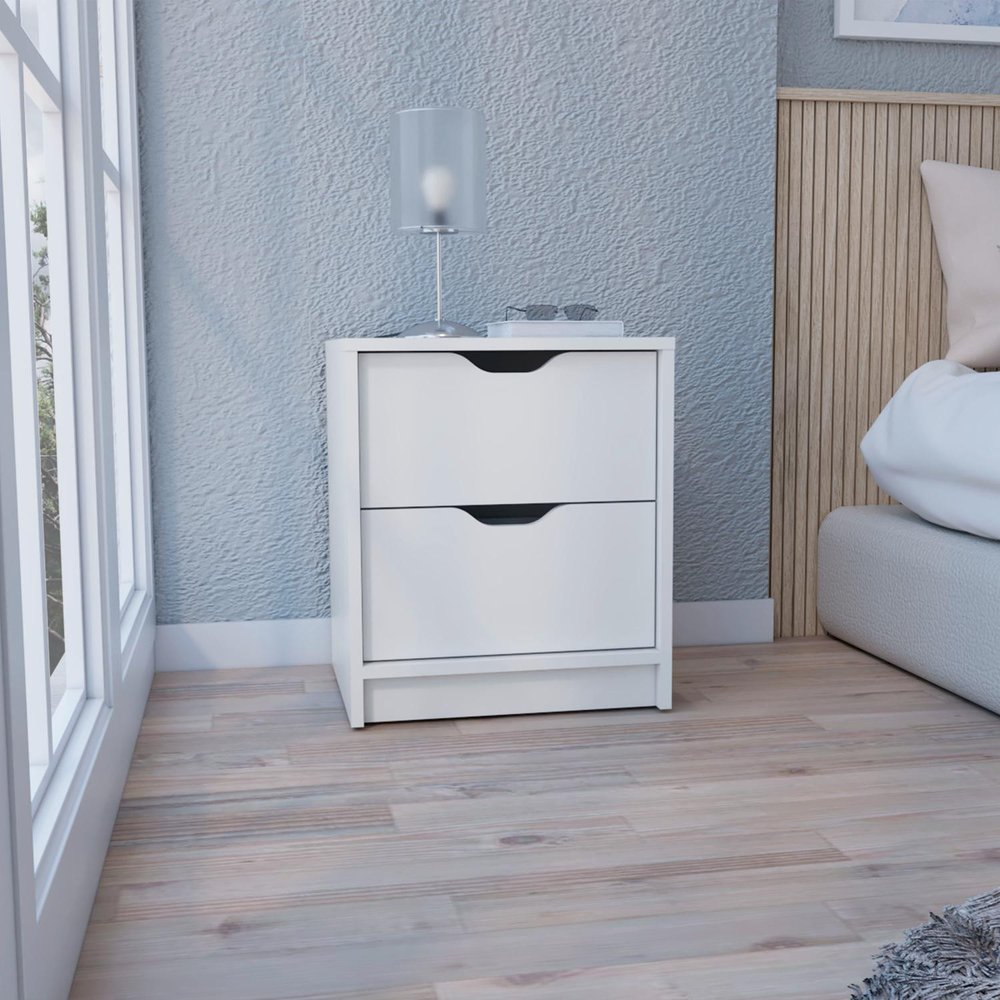 19" Black Wood Two Drawer Nightstand
