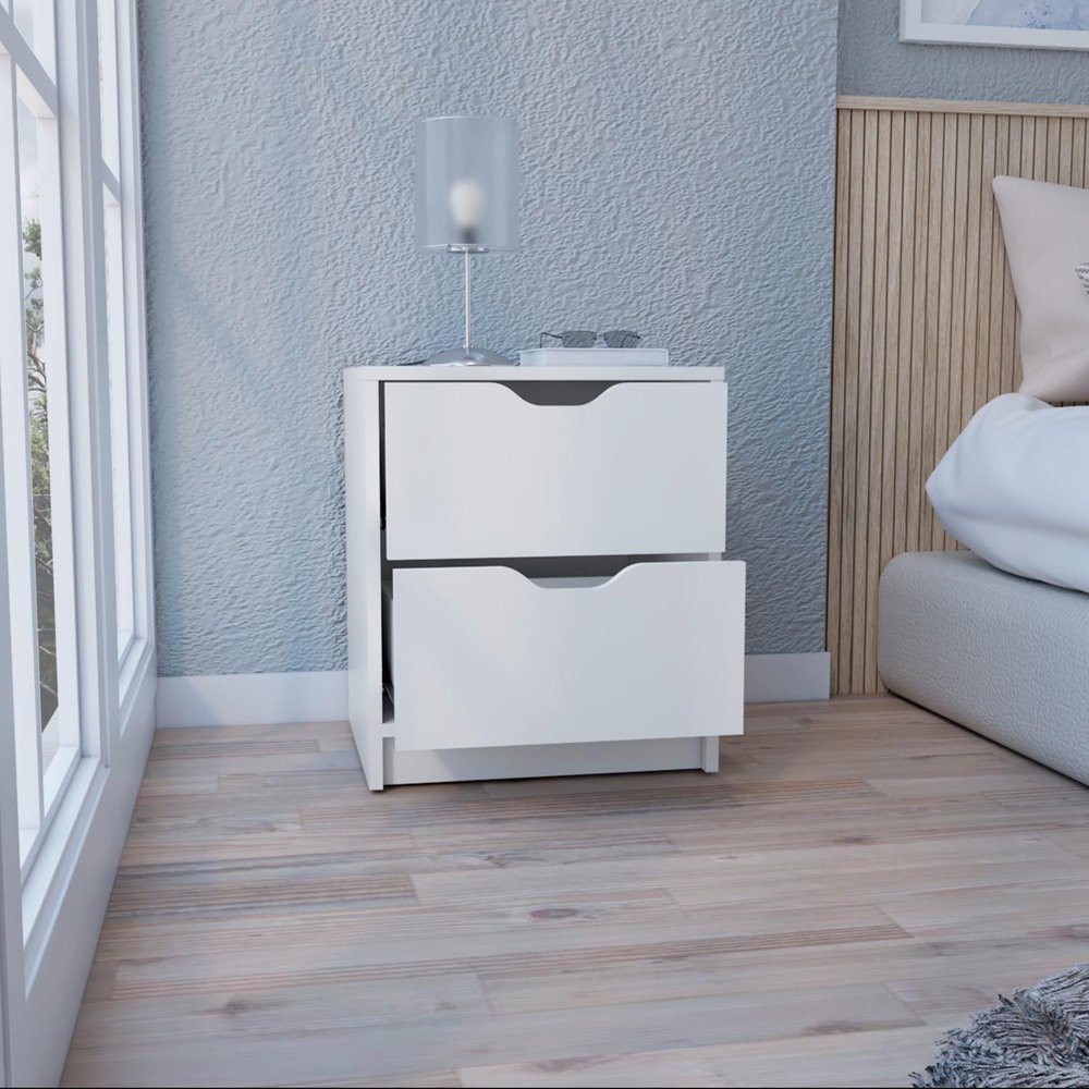 19" Black Wood Two Drawer Nightstand