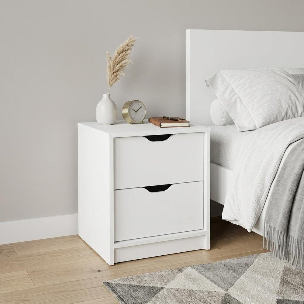 19" Black Wood Two Drawer Nightstand