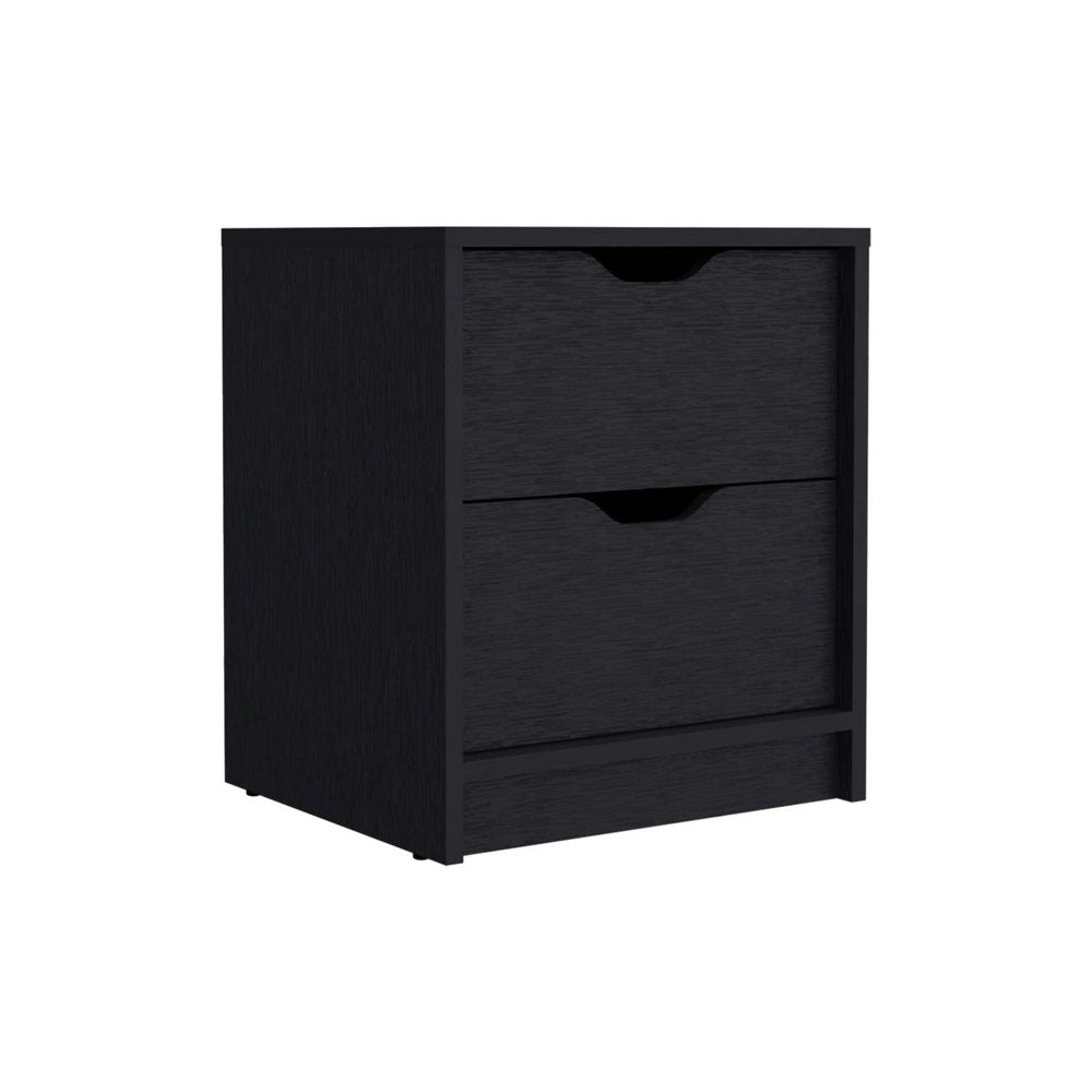 19" Black Wood Two Drawer Nightstand