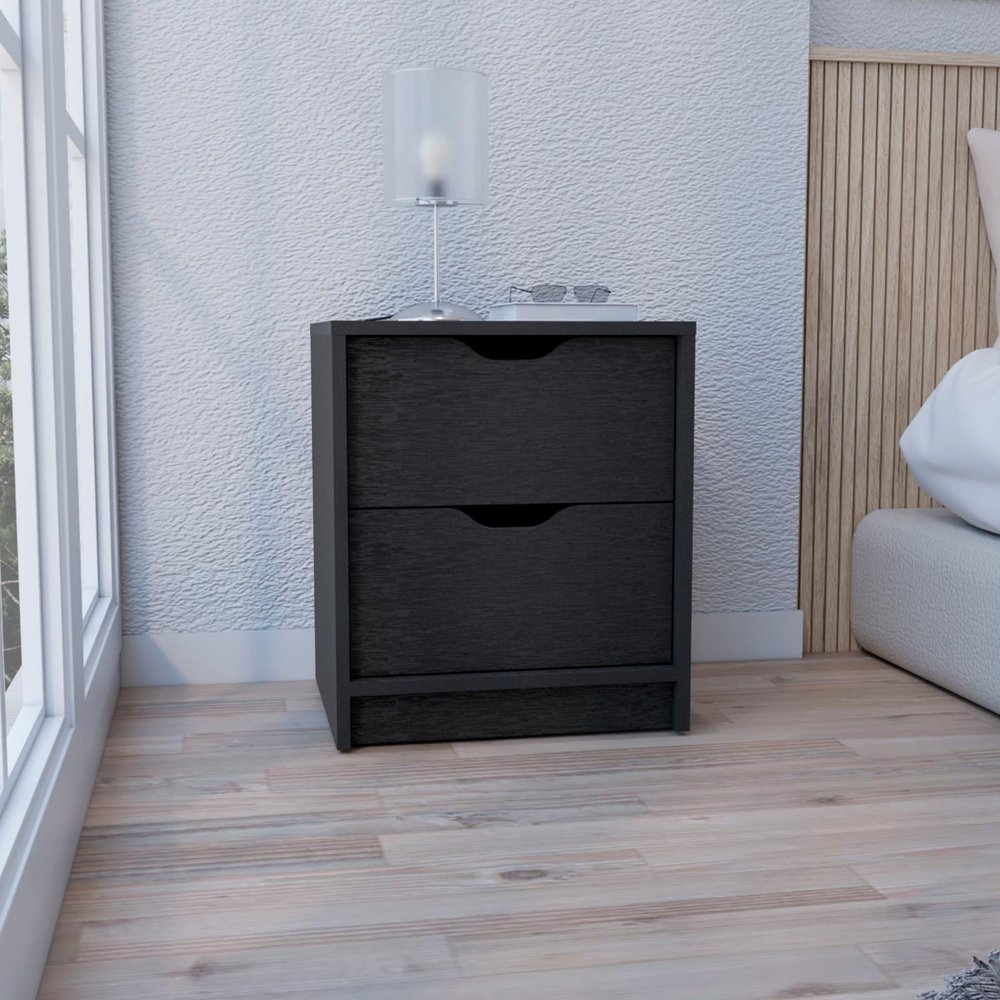 19" Black Wood Two Drawer Nightstand