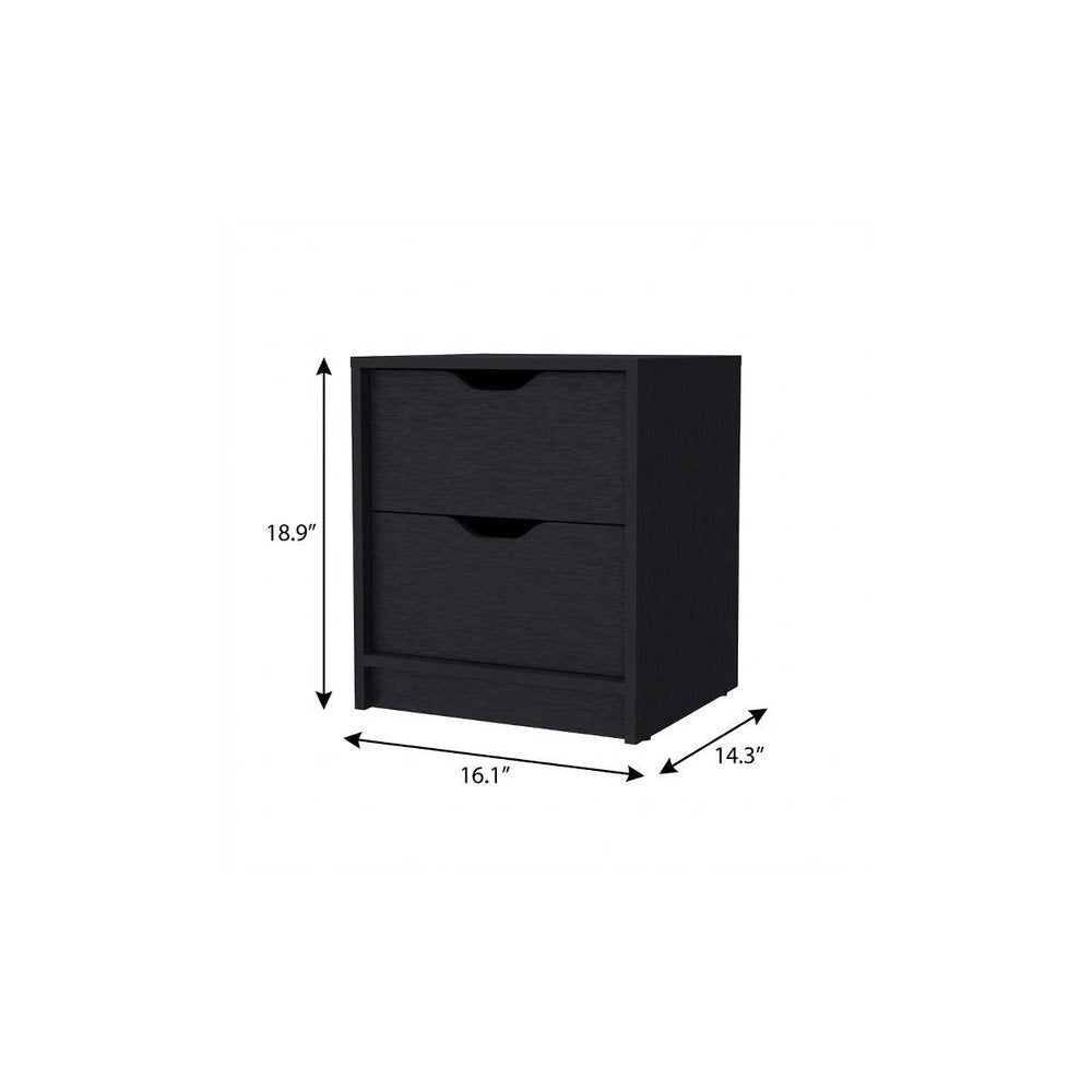 19" Black Wood Two Drawer Nightstand