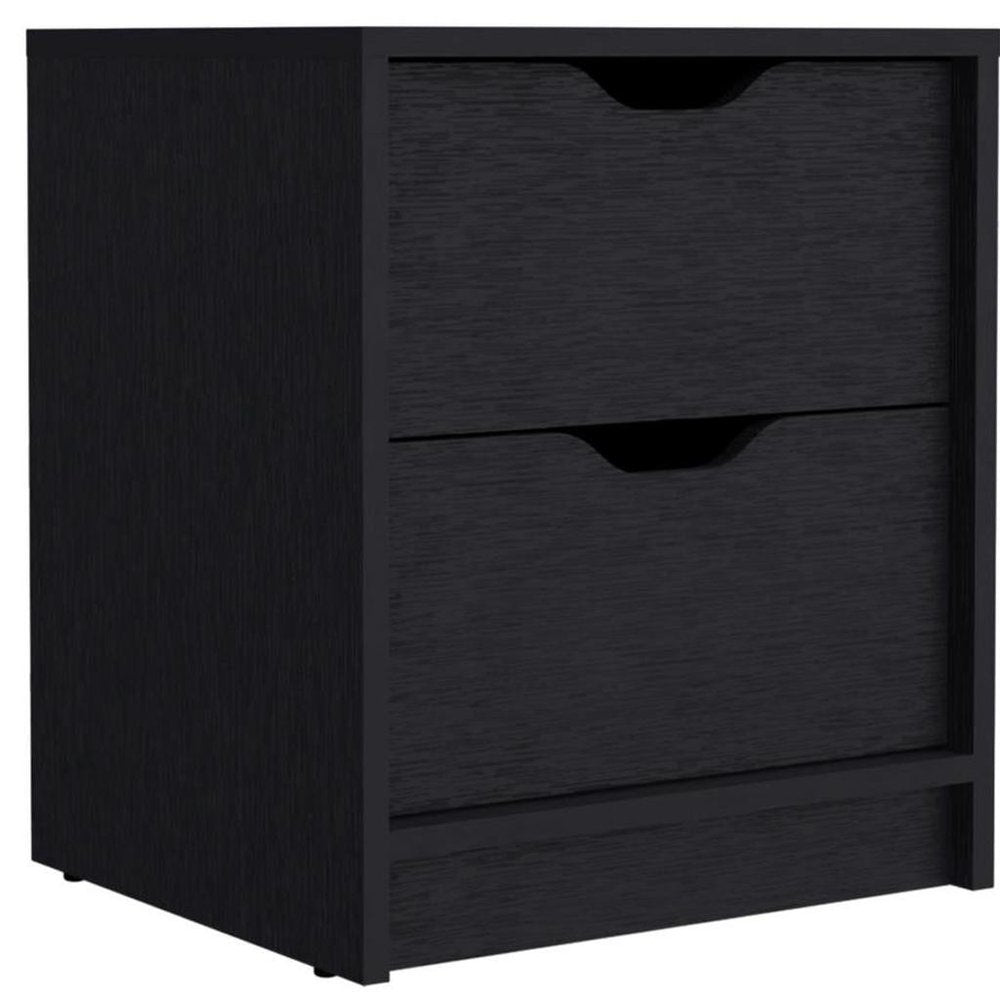 19" Black Wood Two Drawer Nightstand
