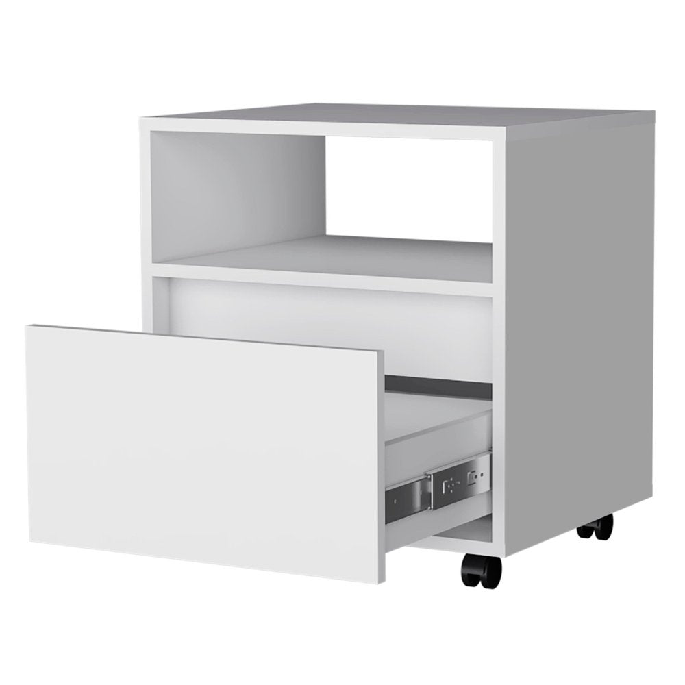 21" White Wood One Drawer Nightstand with Integrated Tech