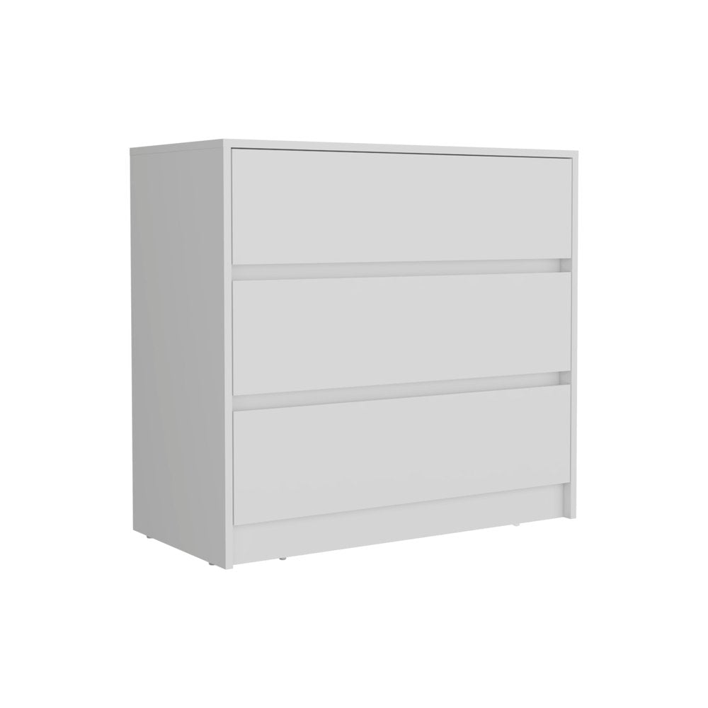 33" White Wood Three Drawer Dresser