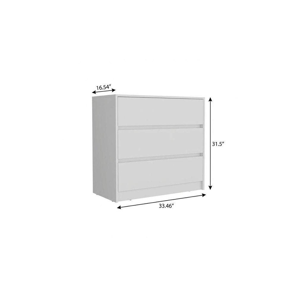 33" White Wood Three Drawer Dresser