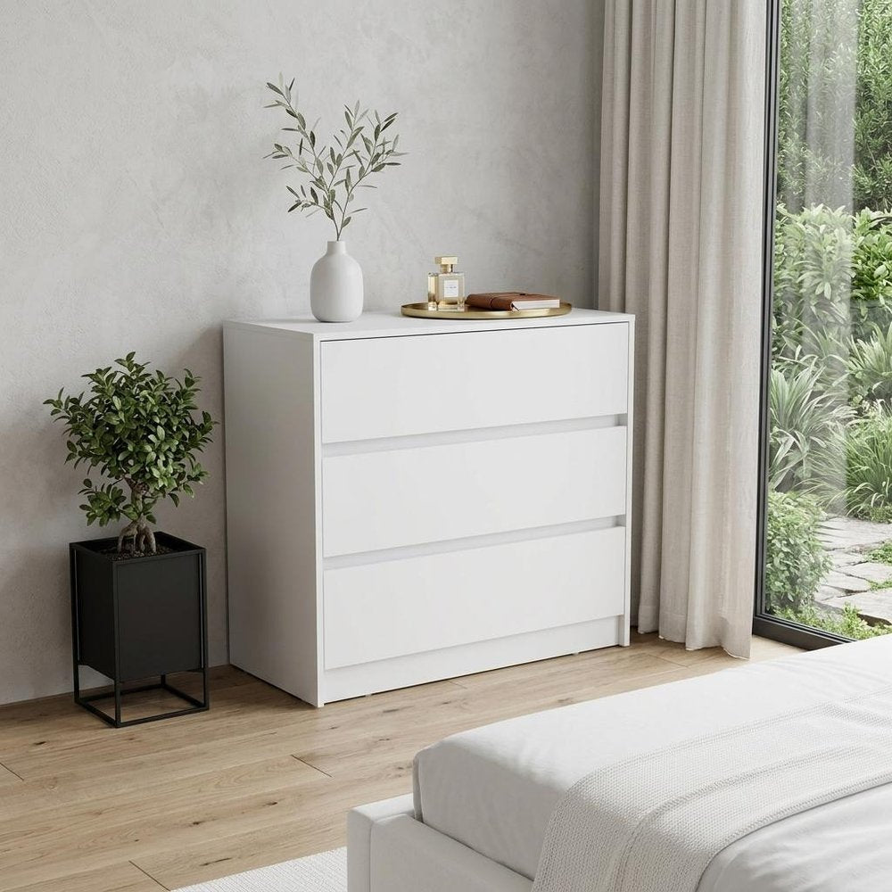 33" White Wood Three Drawer Dresser