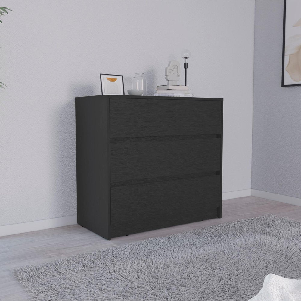 33" Black Wood Three Drawer Dresser