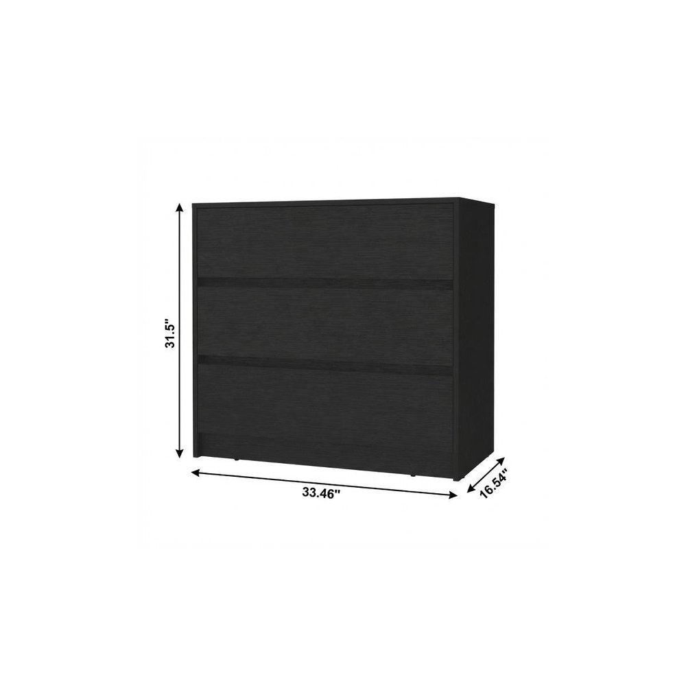 33" Black Wood Three Drawer Dresser