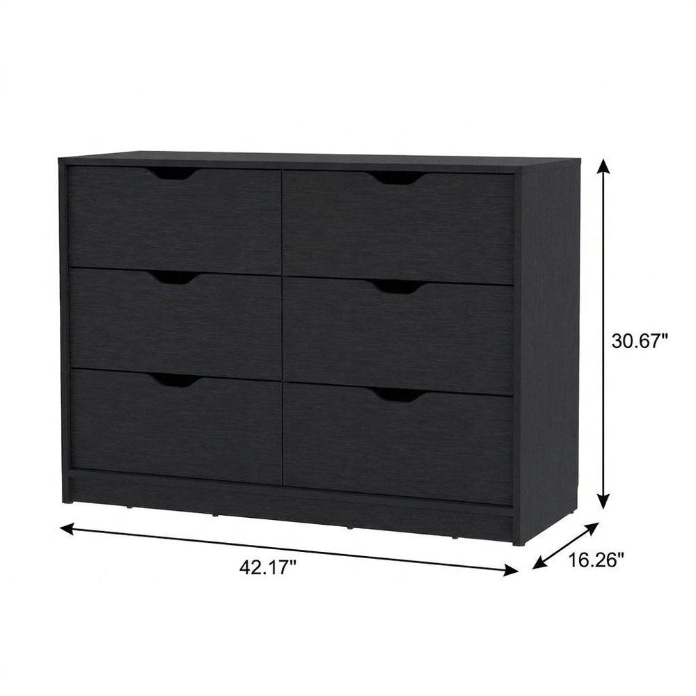 31" Black Wood Two Door Four Drawer Combo Dresser