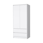 32" White Accent Cabinet Soft Close With Multiple Shelves And Two Drawers