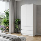 32" White Accent Cabinet Soft Close With Multiple Shelves And Two Drawers