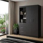 59" Black Accent Cabinet Soft Close With Three Shelves And One Drawer