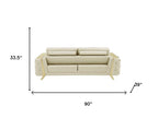 Three Piece Indoor Beige Italian Leather Six Person Seating Set