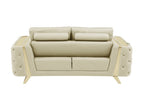 Three Piece Indoor Beige Italian Leather Six Person Seating Set
