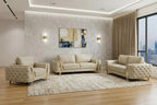 Three Piece Indoor Beige Italian Leather Six Person Seating Set