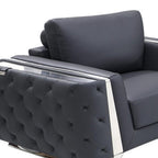 Three Piece Indoor Dark Gray Italian Leather Six Person Seating Set
