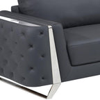 Two Piece Indoor Dark Gray Italian Leather Five Person Seating Set