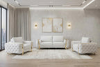 Three Piece Indoor White Italian Leather Six Person Seating Set