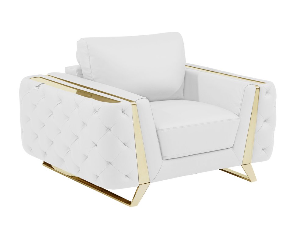 Three Piece Indoor White Italian Leather Six Person Seating Set