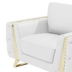 Three Piece Indoor White Italian Leather Six Person Seating Set